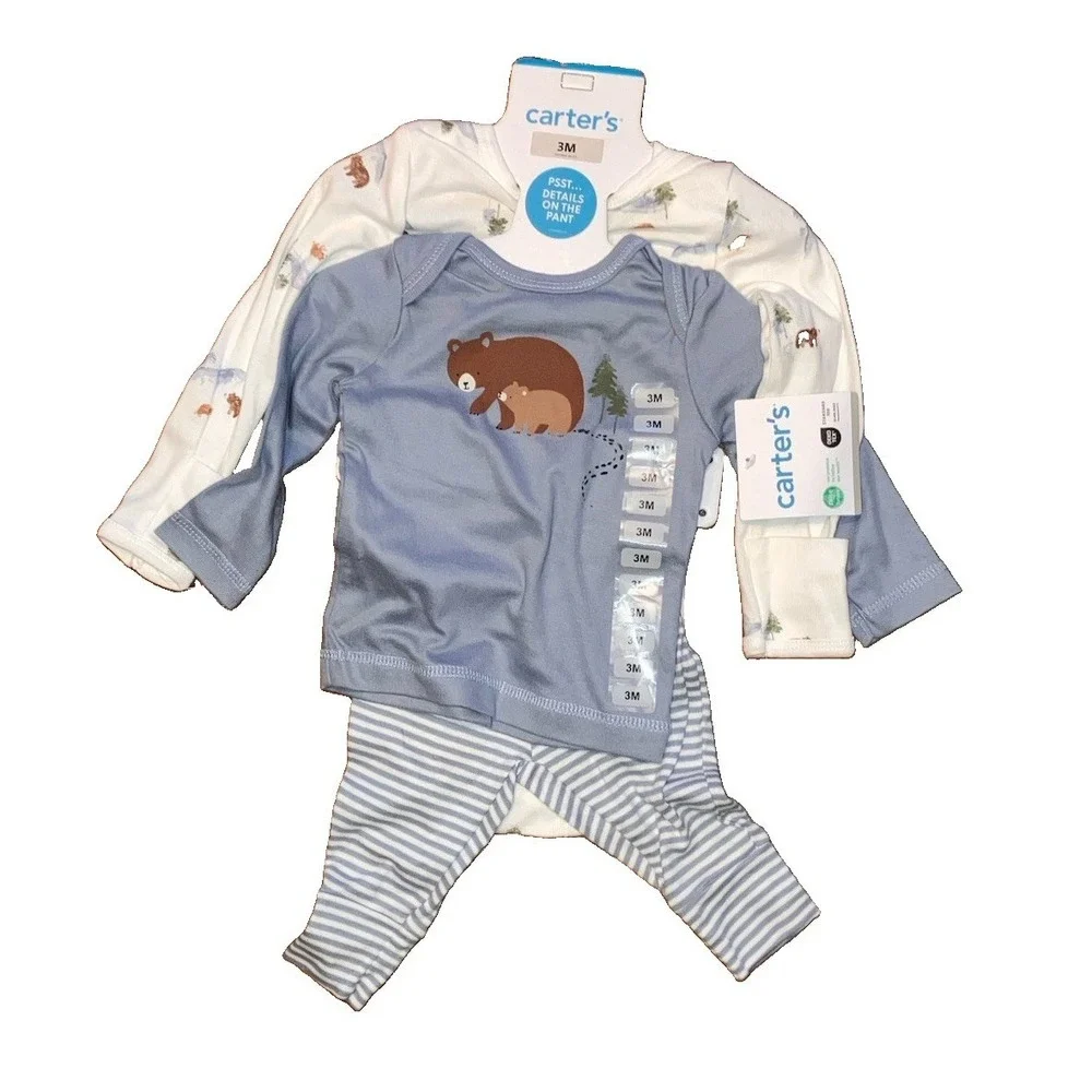 New 3PC Carters Outfit Set Baby Boy Size3 Months Blue White Striped Gift